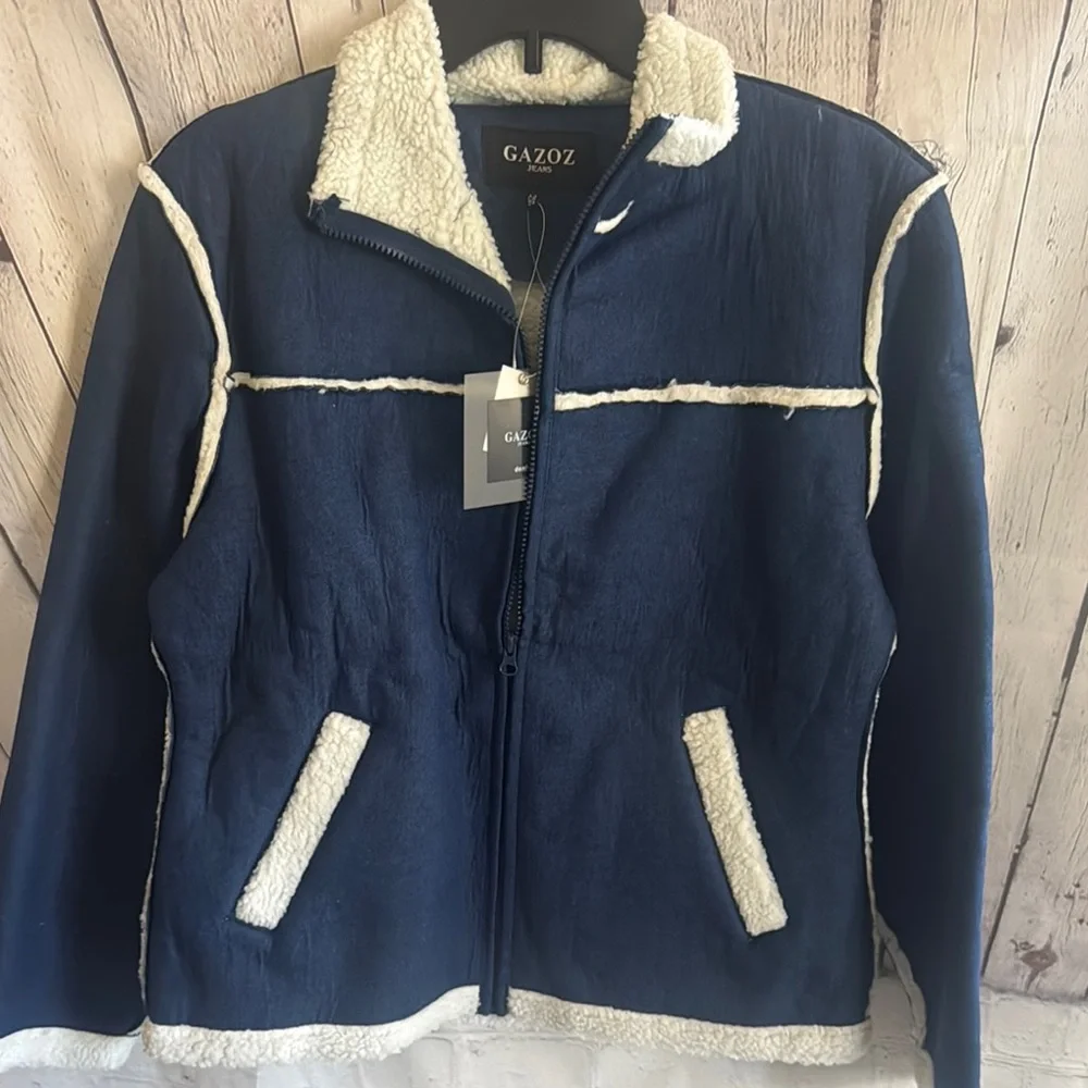 Gazoz Dark Blue and White Sherpa Jacket - Picture 3 of 9